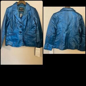 NWT Metrostyle 90’s Vintage Metallic Blue Leather Jacket 8P